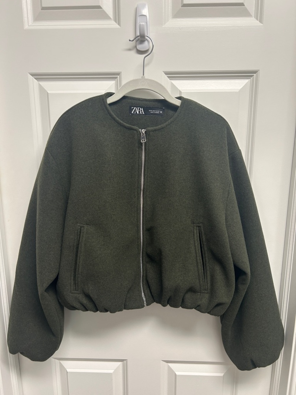 ZARA Dark Olive Cropped Bomber Jacket NWT Size M